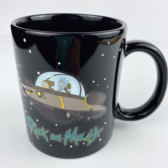 Rick and Morty coffee mug, black spaceship cup, 2017 Adult Swim - Picture 2 of 9